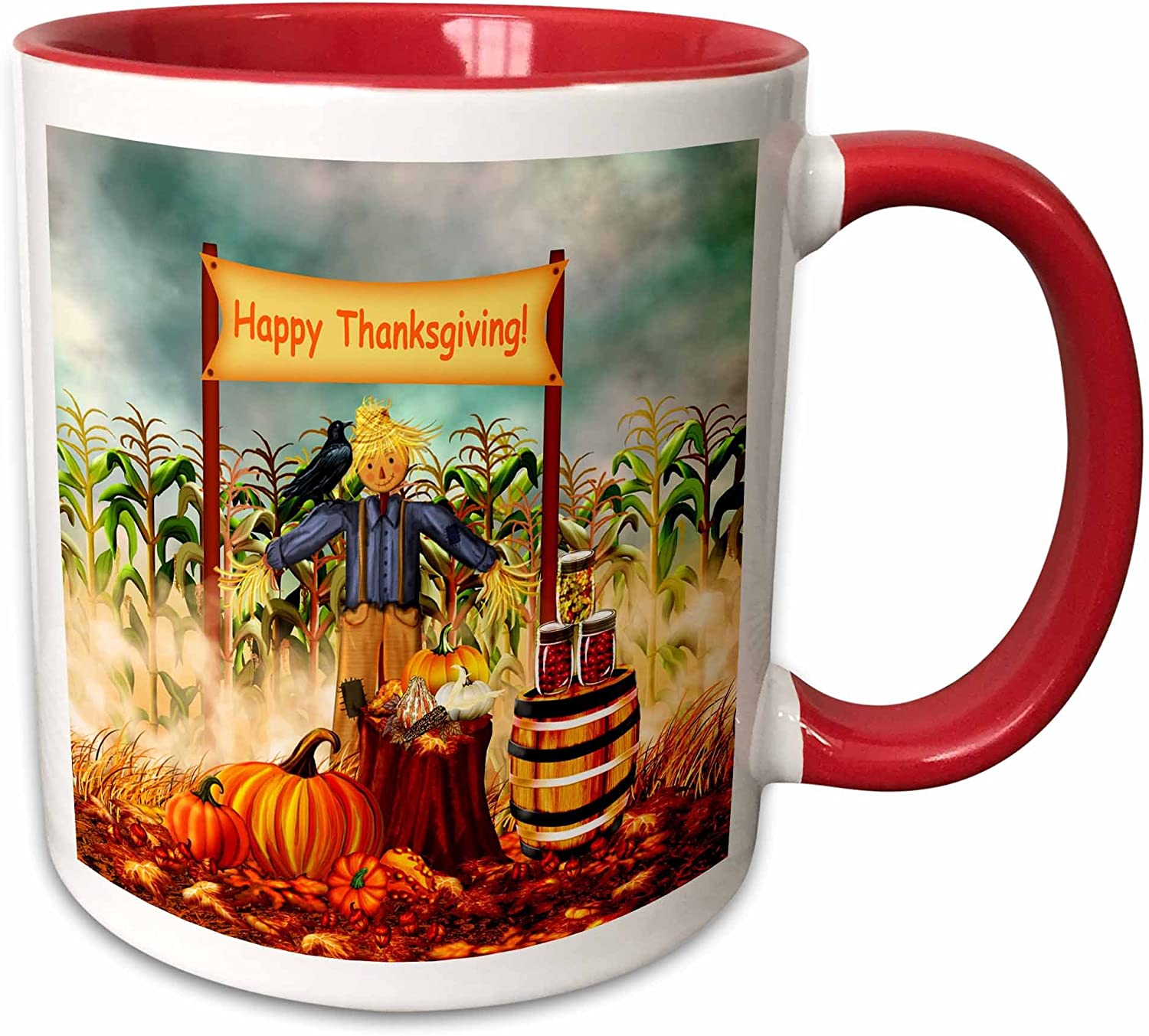 Vintage Scarecrow Artwork Mug with Red Accents
