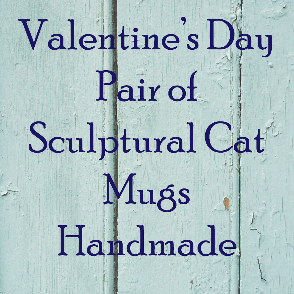 Valentines Day Pair of Sculptural Cat Mugs