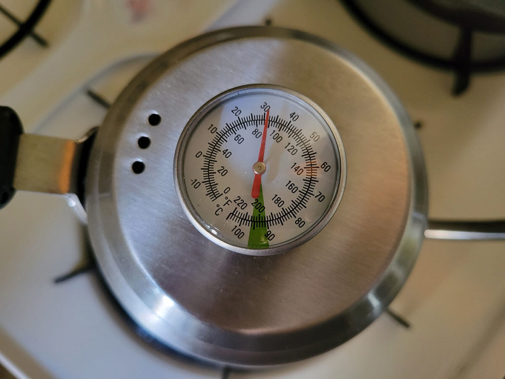 Thermometer in the lid of my goose neck pour over water kettle